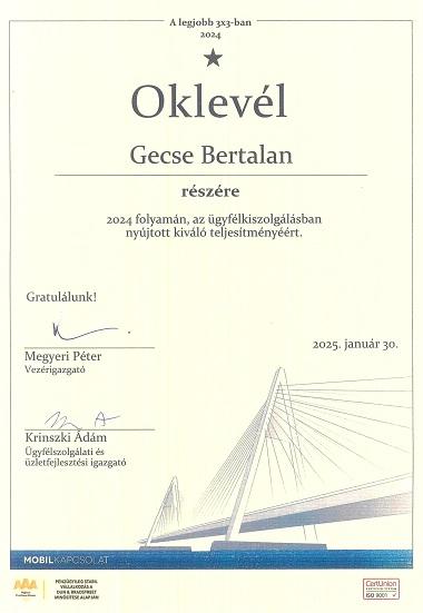 fotó: Sátoraljaújhelyi Fegyház és Börtön - Gecse Bertalan bv. főtörzszászlós ezüstfokozatú oklevele