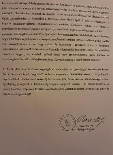 fotó: Börtönmúzeum - dr. Dávid Ibolya ünnepi parancsa 1999 (2)