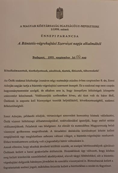 fotó: Börtönmúzeum - Dr. Dávid Ibolya ünnepi parancsa 1999 (1)