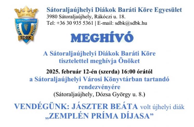 forrás: Sátoraljaújhelyi Diákok Baráti Köre - meghívó a 2025. február 12-i előadóestre